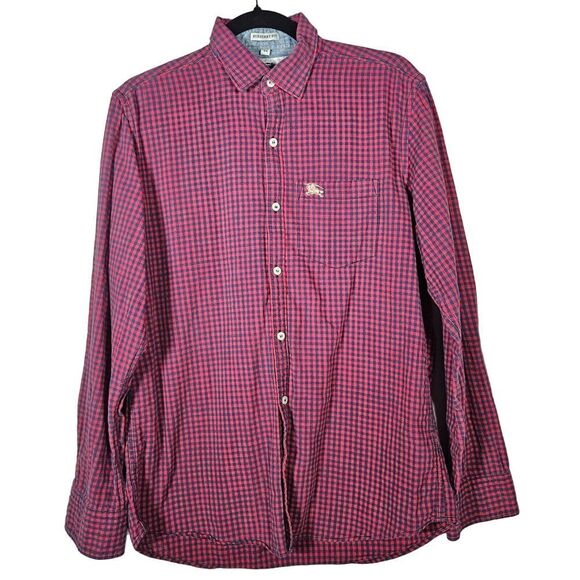 BURBERRY London‎ 44 Slim Fit Red Black Check Collar Button-Up Long Sleeve Shirt - Picture 1 of 13